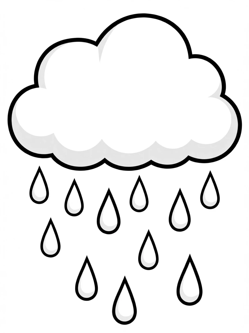 A fluffy white cloud with raindrops gently falling from it.