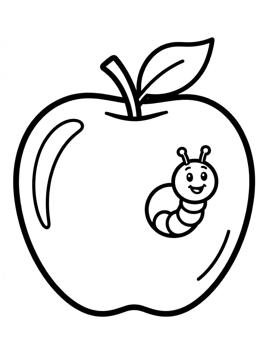 A juicy red apple with a little worm peeking out.