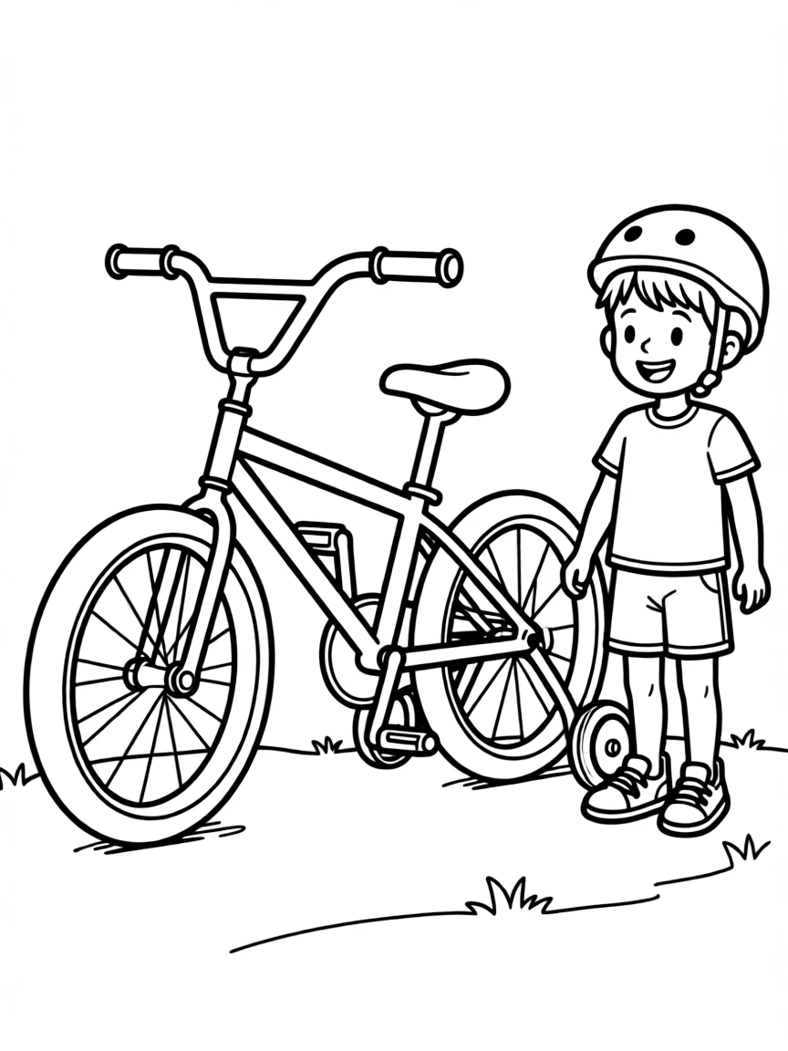 A wobbly bicycle with training wheels, ready for a first ride.