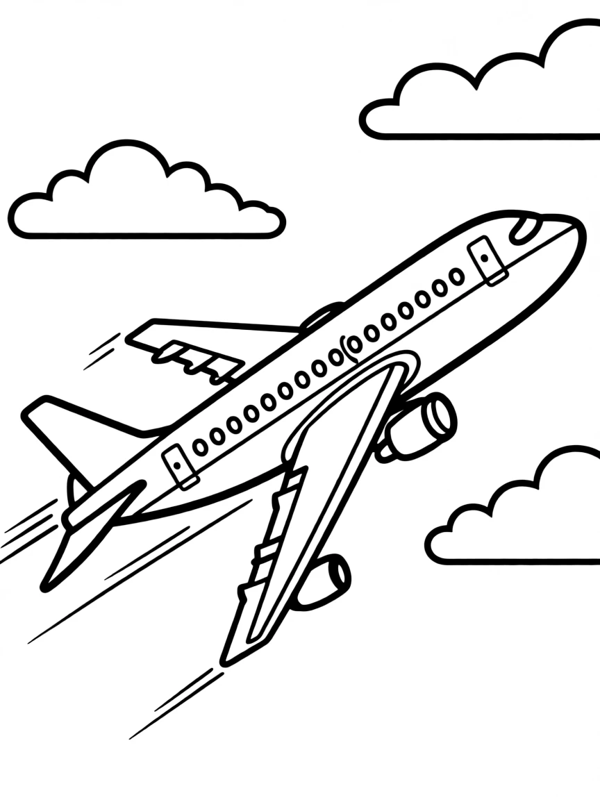 A zooming airplane flying high in the sky.
