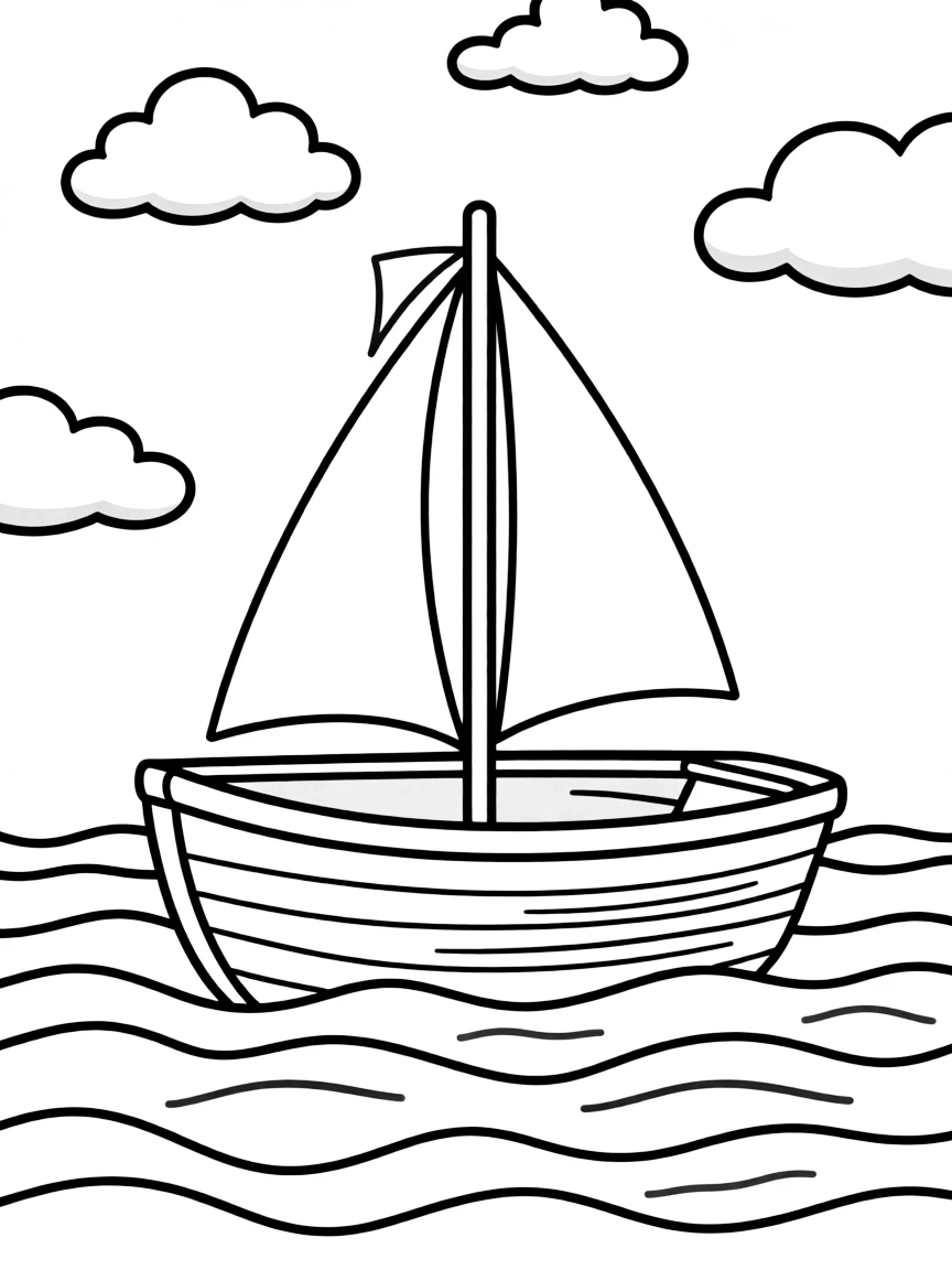A floating boat on wavy water.