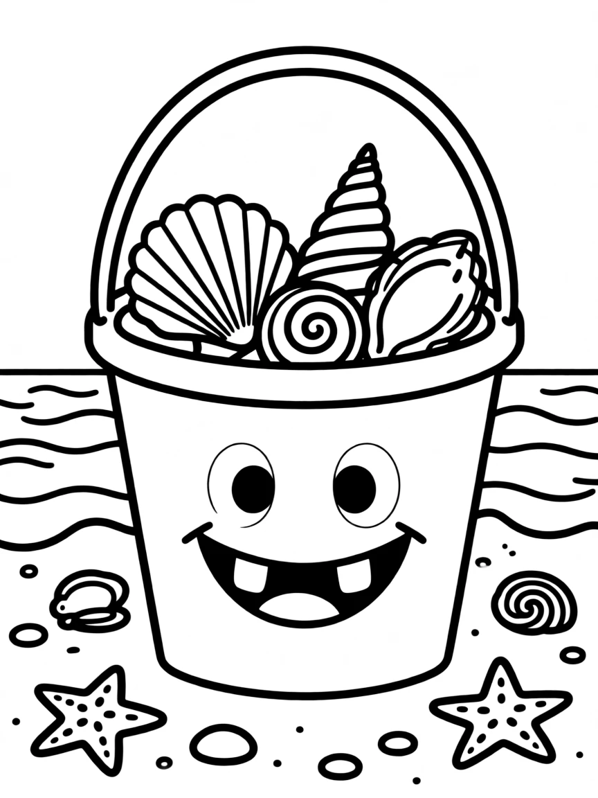 A happy bucket full of seashells.