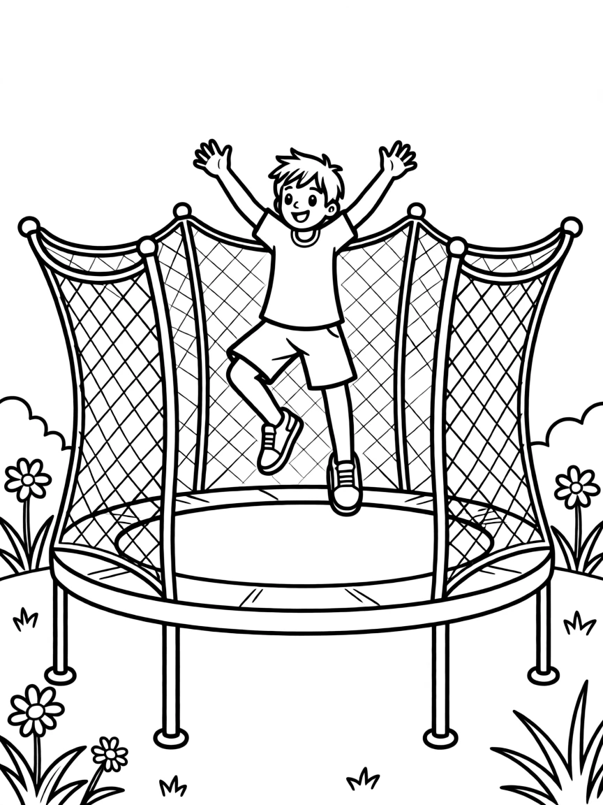 A bouncy trampoline with a child jumping on it.