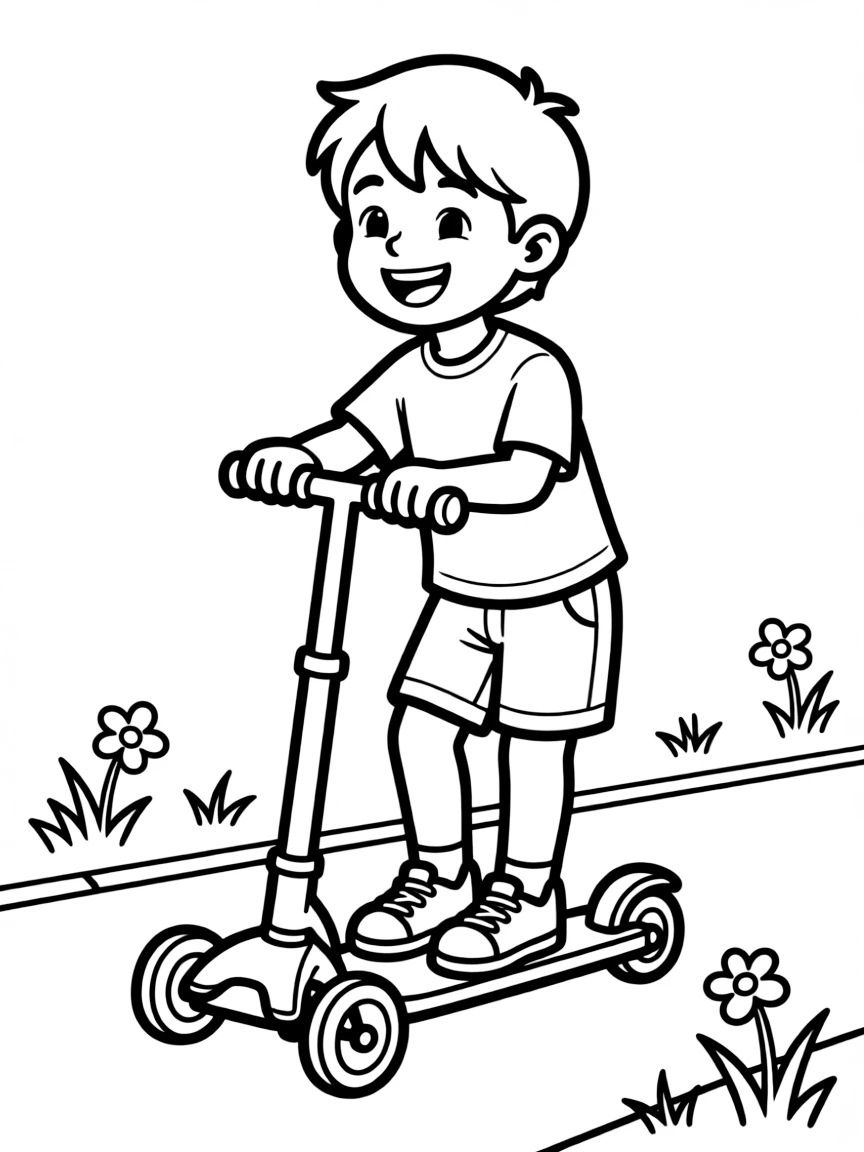 A rolling scooter with a child having fun.