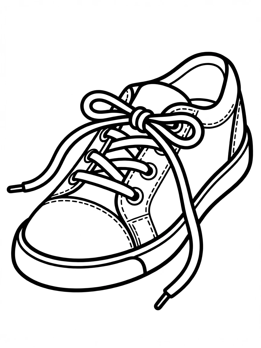 A tied shoelace on a sneaker.