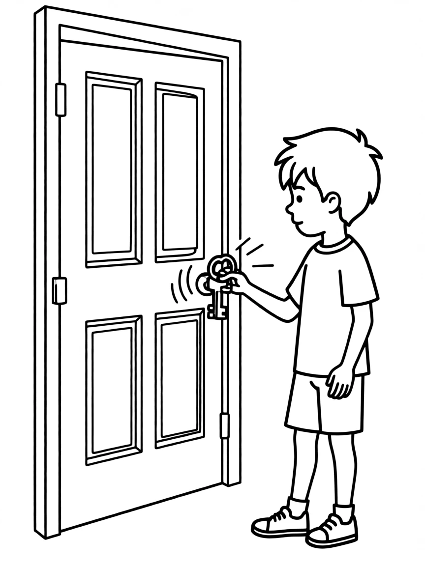 A clinking key opening a door.