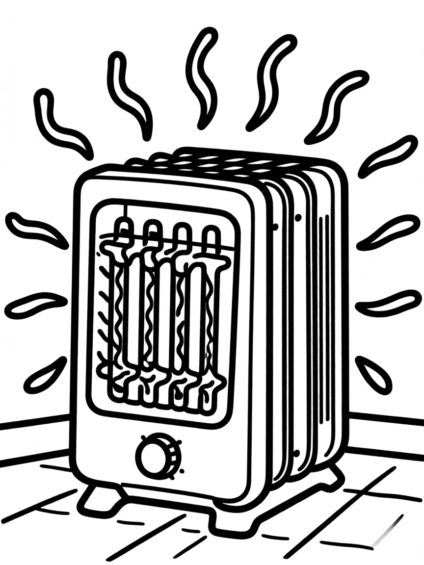 A warm heater with radiating heat waves.