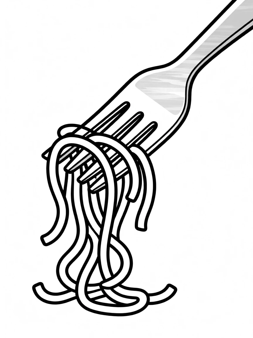 A pointy fork picking up pasta.