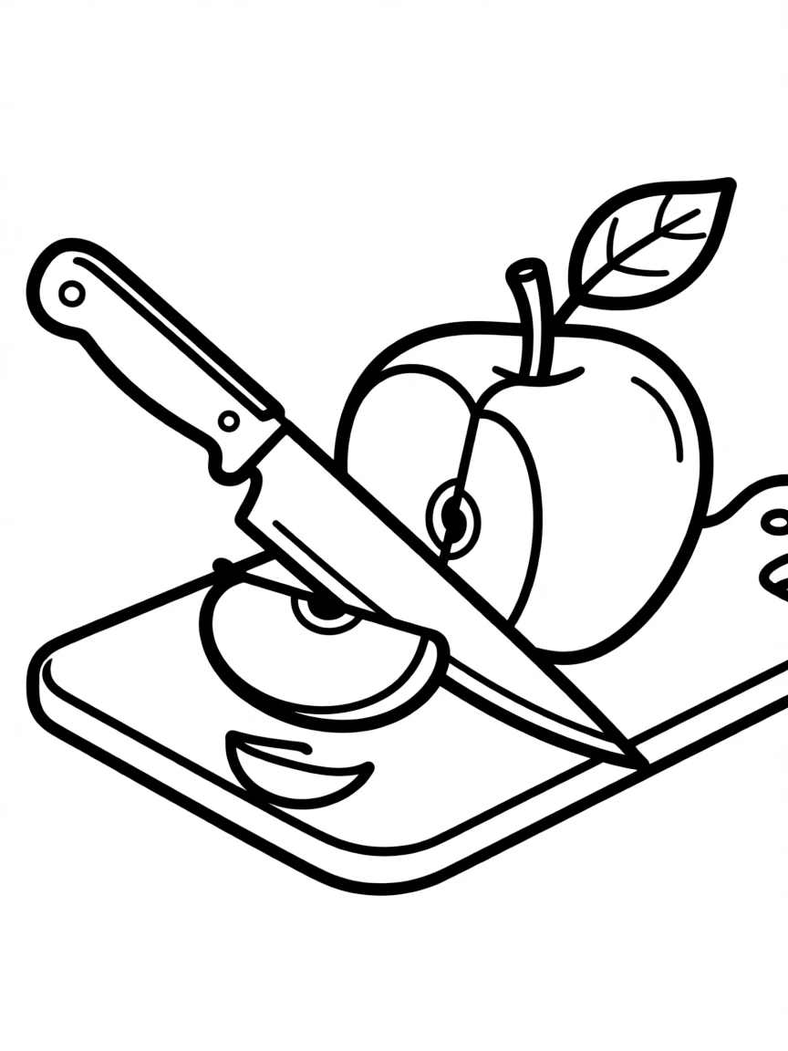 A sharp knife cutting a piece of fruit.