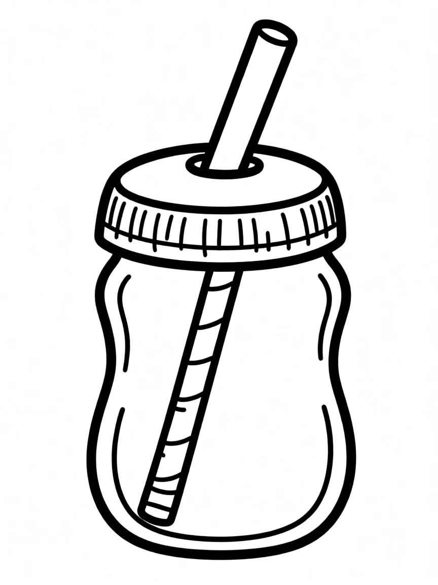 A sippy cup with a straw.