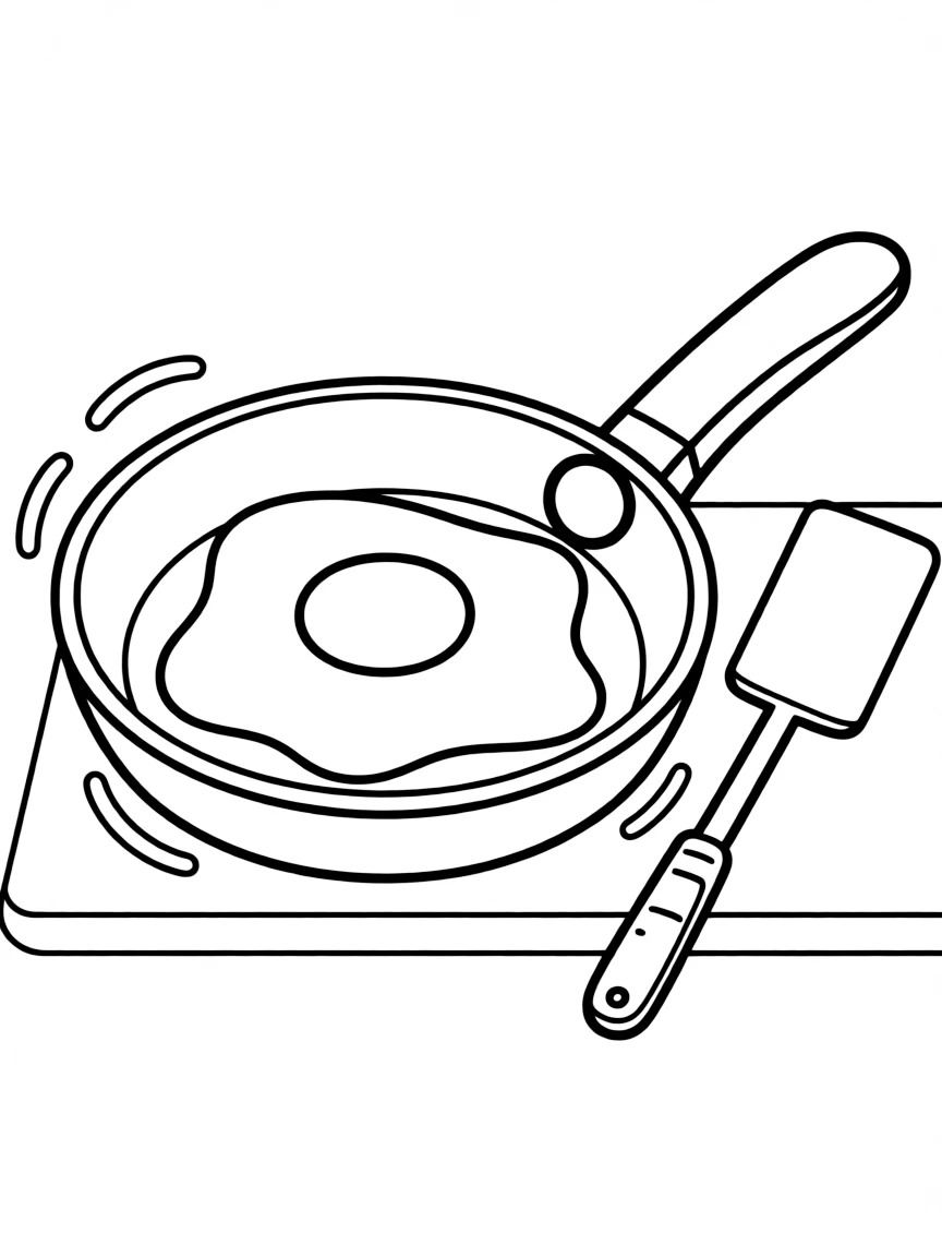 A sizzling frying pan cooking an egg.