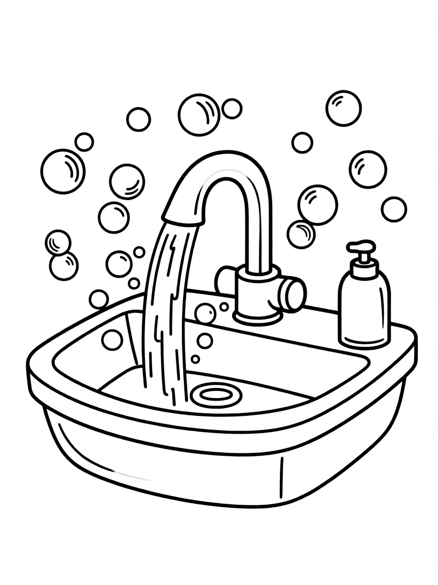 A bubbly sink with water running.