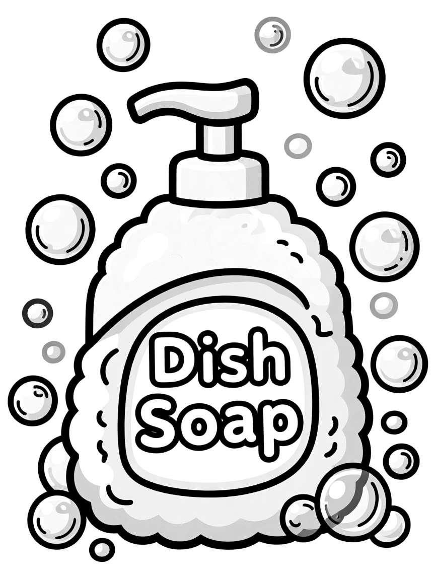 A fluffy dish soap bottle with bubbles.
