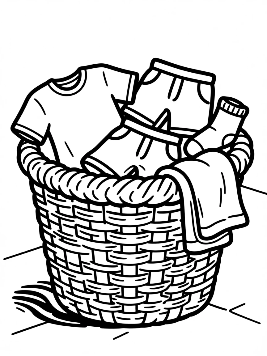 A fluffy laundry basket full of clean clothes.