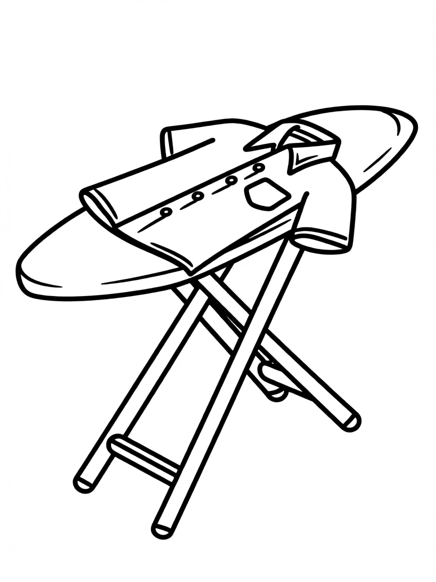 A sturdy ironing board with a shirt on it.