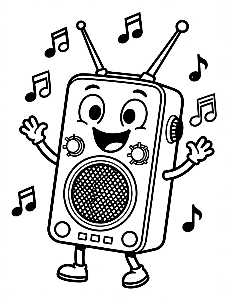 A singing radio with a happy tune.