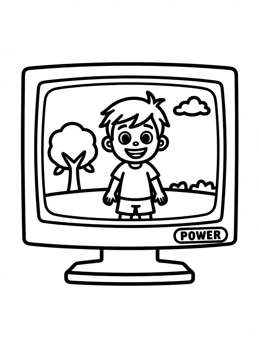 A flat television showing a cartoon.