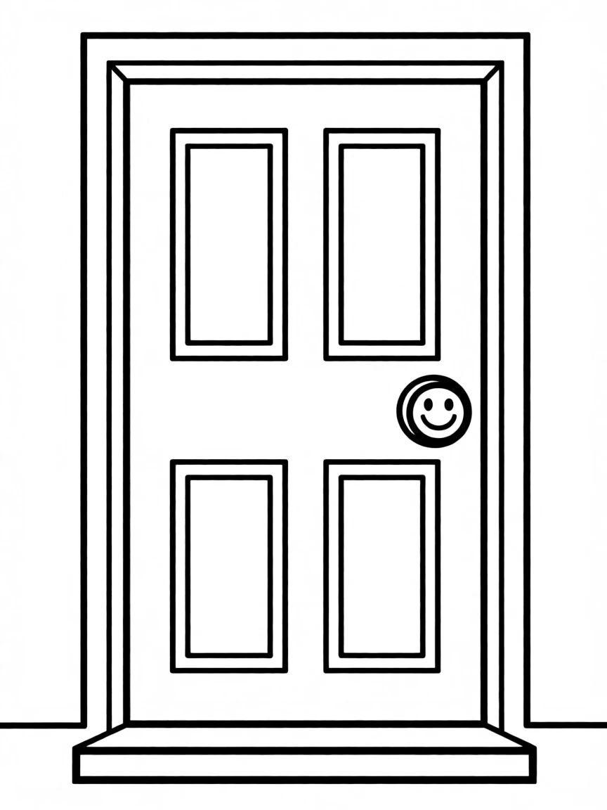 A sturdy door with a friendly doorknob.