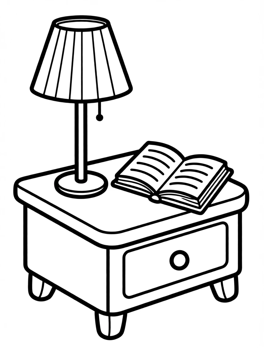 A comfy bedside table with a lamp and a book.