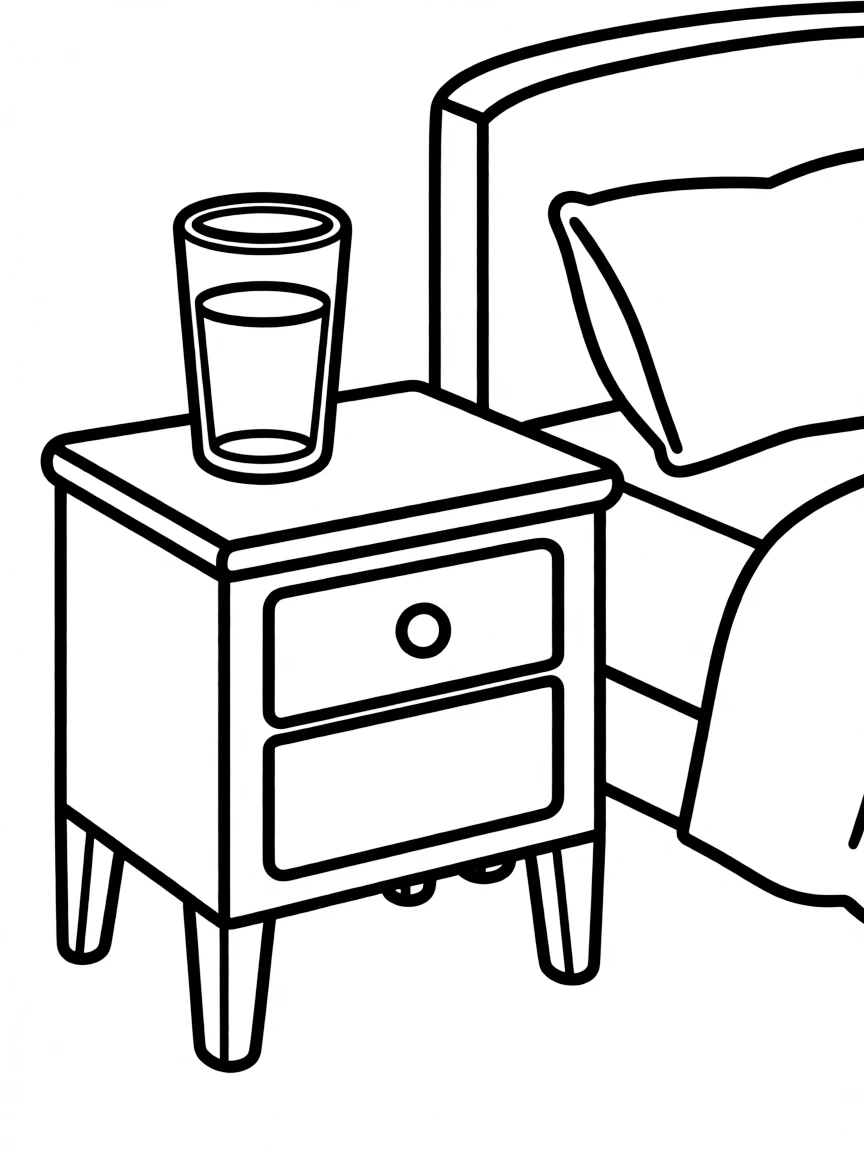 A cozy nightstand with a glass of water.