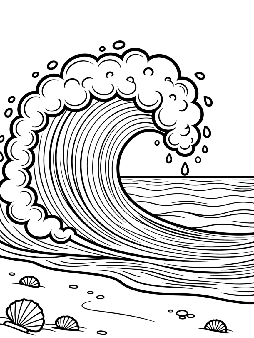 A bubbly wave crashing on the shore.