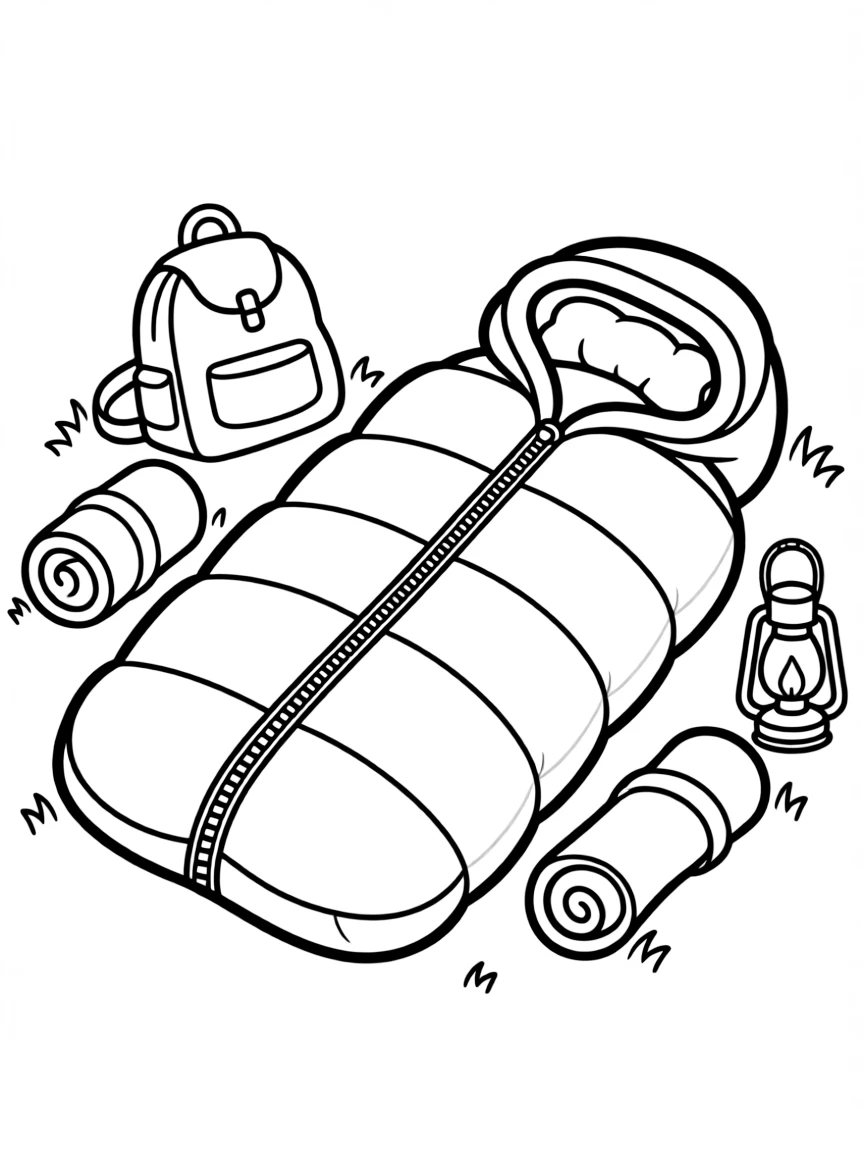 A warm sleeping bag ready for camping.