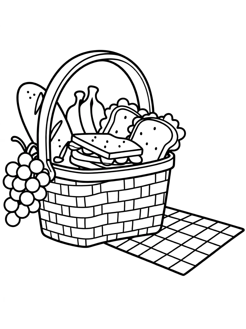 A sturdy picnic basket with yummy food.