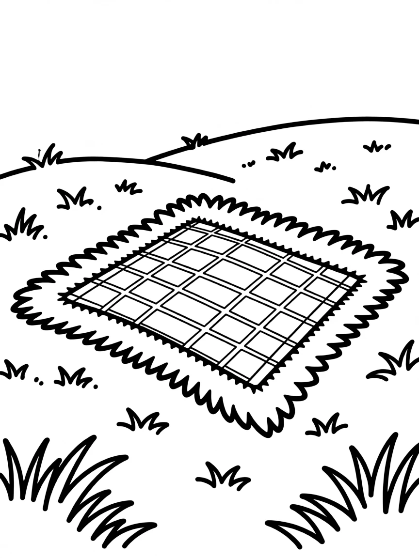 A fluffy picnic blanket on the grass.