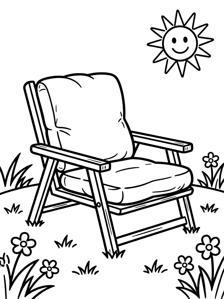 A comfy lawn chair relaxing in the sun.