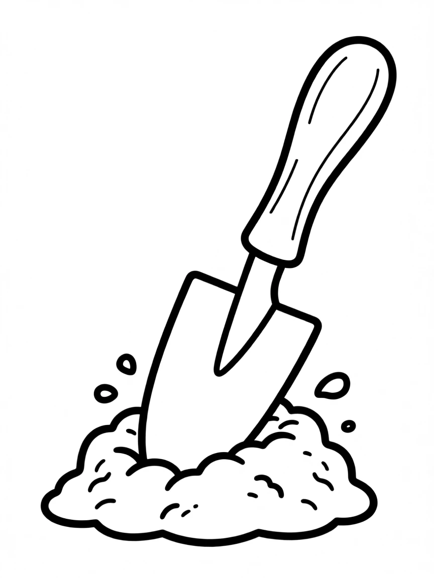 A pointy trowel digging in the dirt.