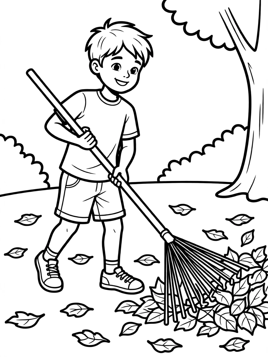 A strong garden rake raking leaves.