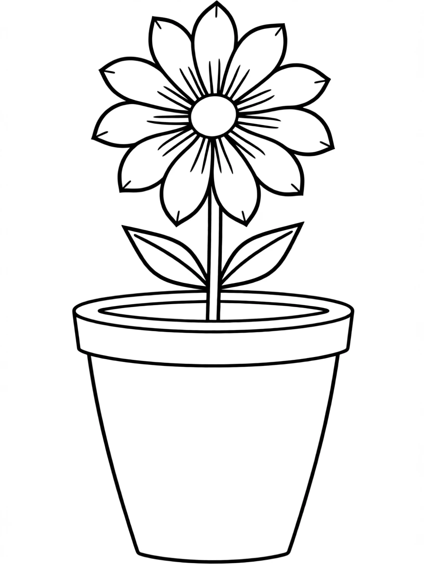 A strong flower pot with a blooming flower.