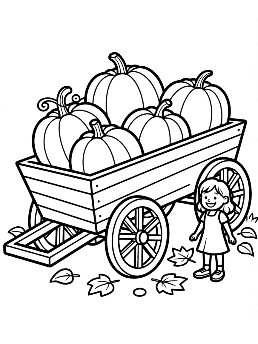 A wobbly wagon full of pumpkins.