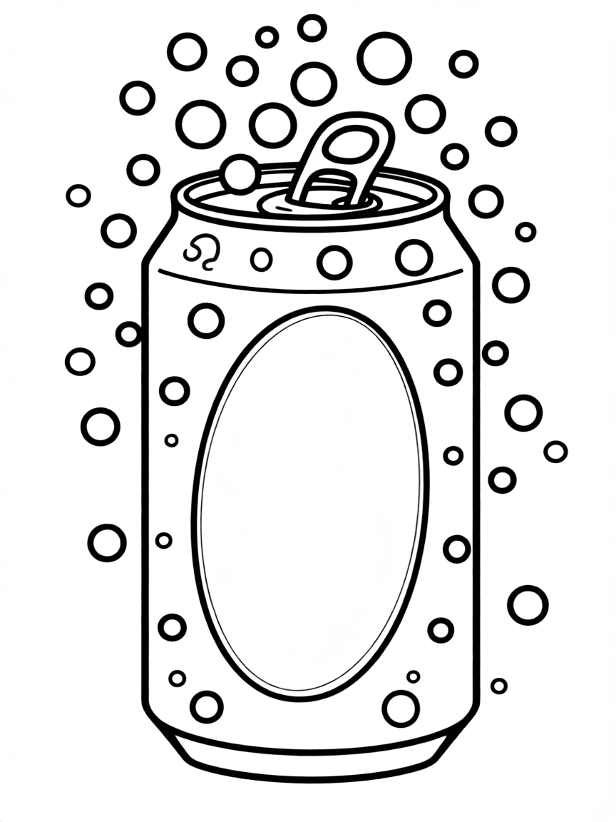 A fizzy soda can with bubbles.