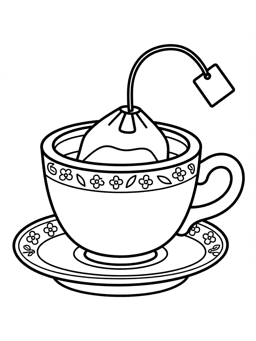 A sweet teacup with a teabag.