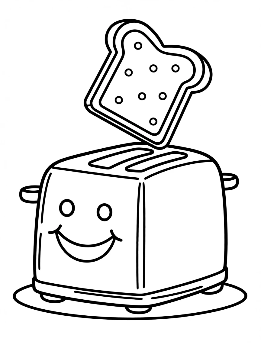 A happy toaster popping up toast.