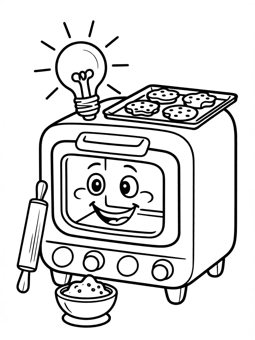 A warm oven with a happy light.