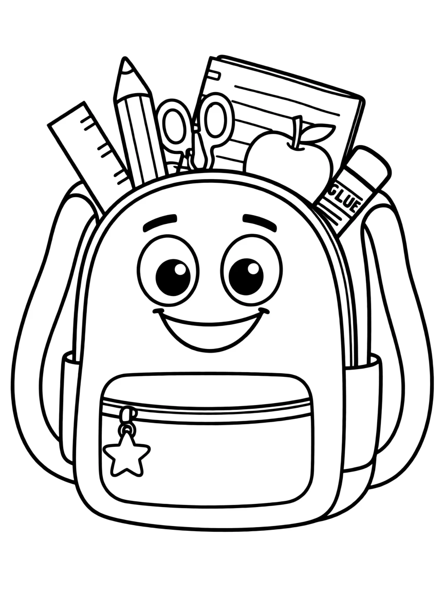 A happy backpack full of school supplies.