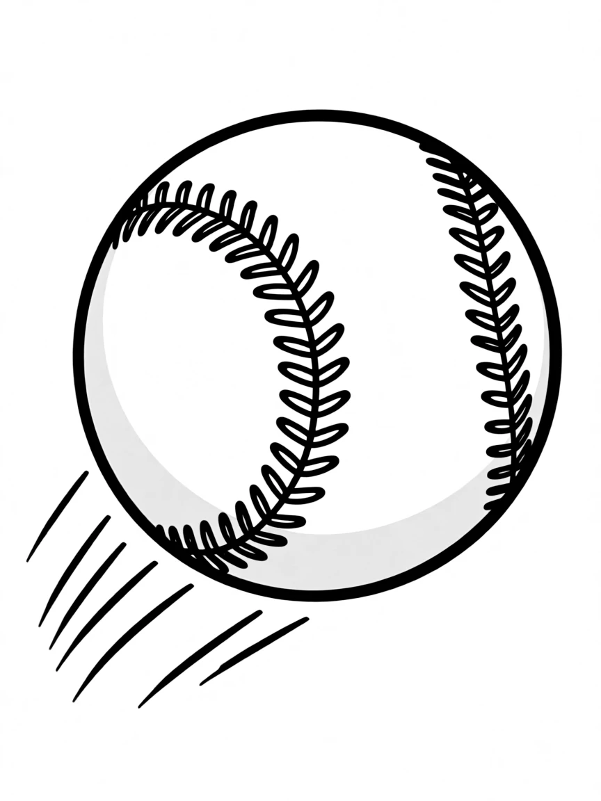 A round baseball flying through the air.