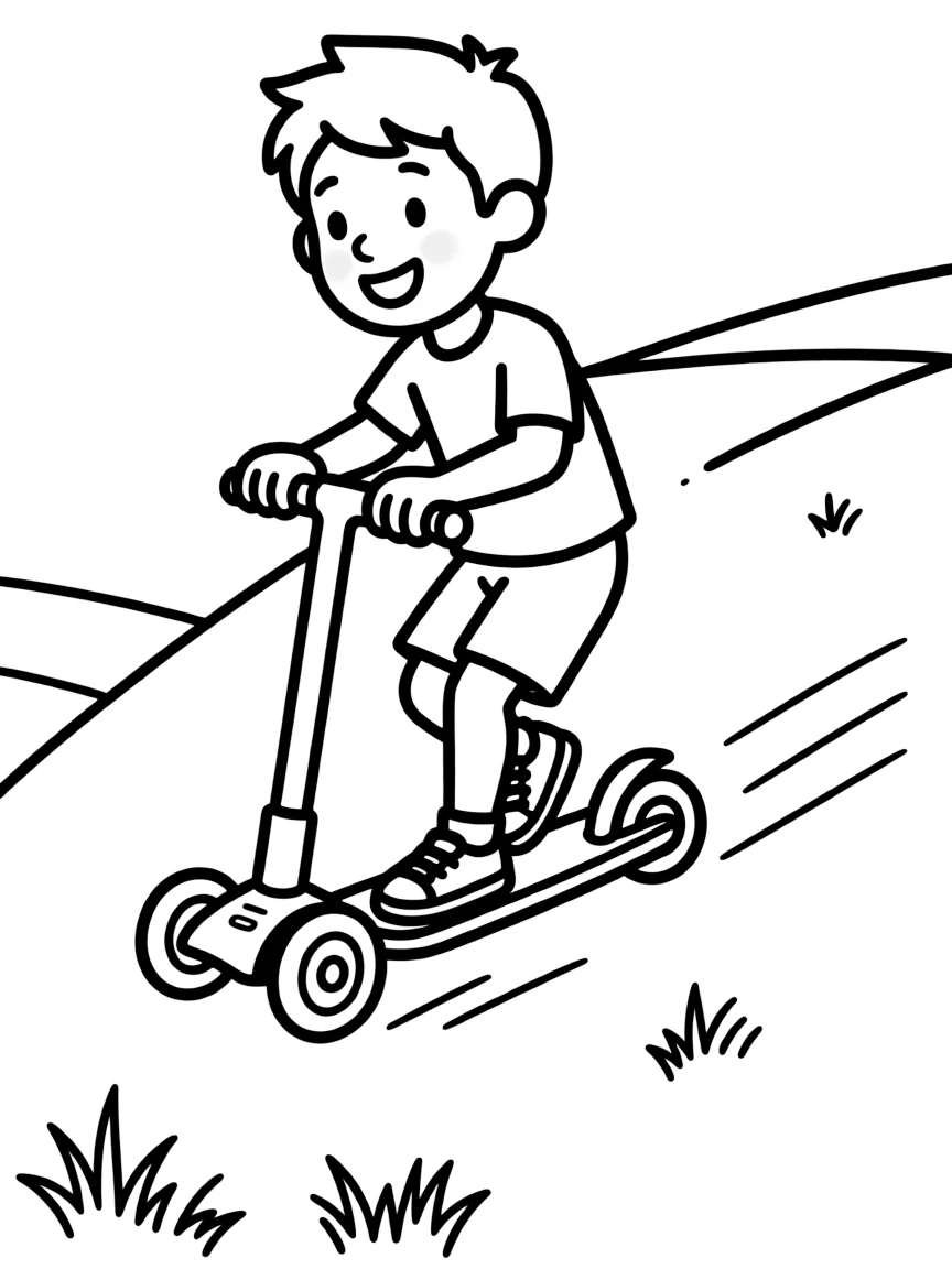 A speedy scooter riding down a hill.
