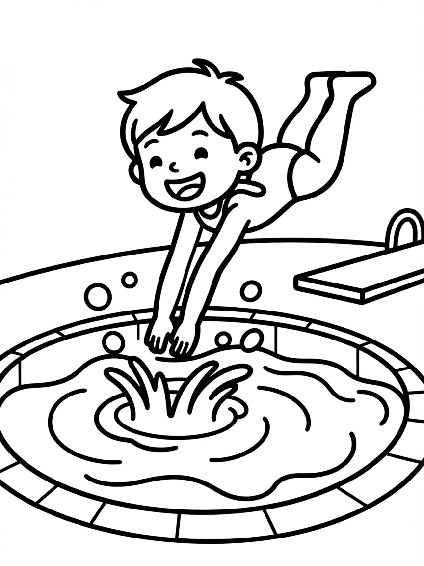 A bubbly swimming pool with a happy diver.