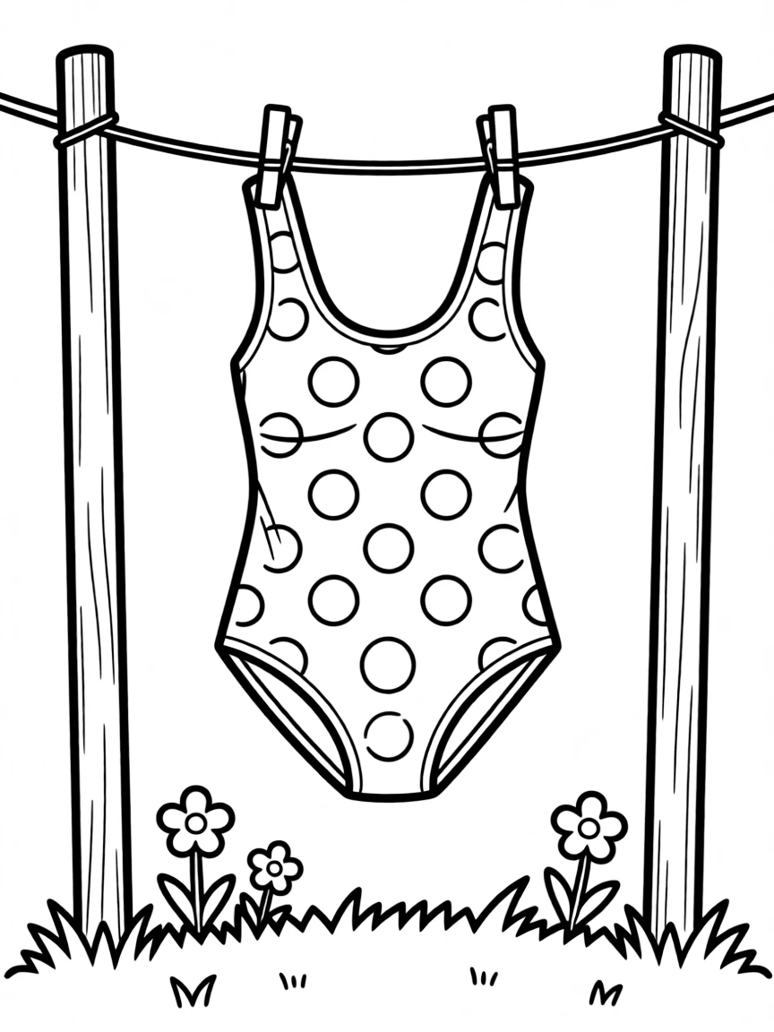 A colorful swimsuit hanging to dry.
