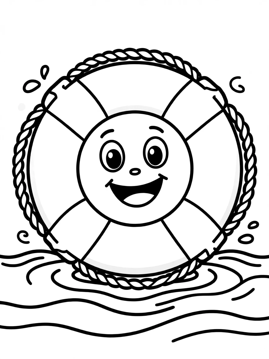 A happy life preserver in the water.