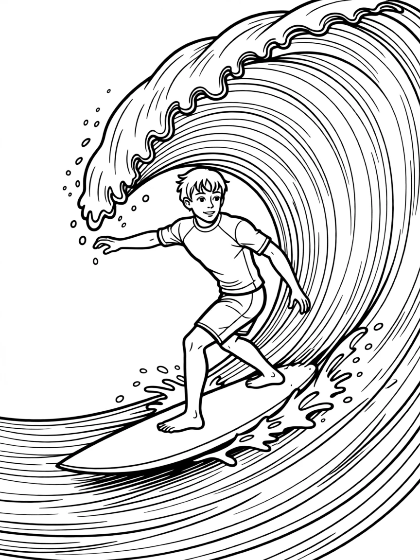 A strong surfboard riding a wave.