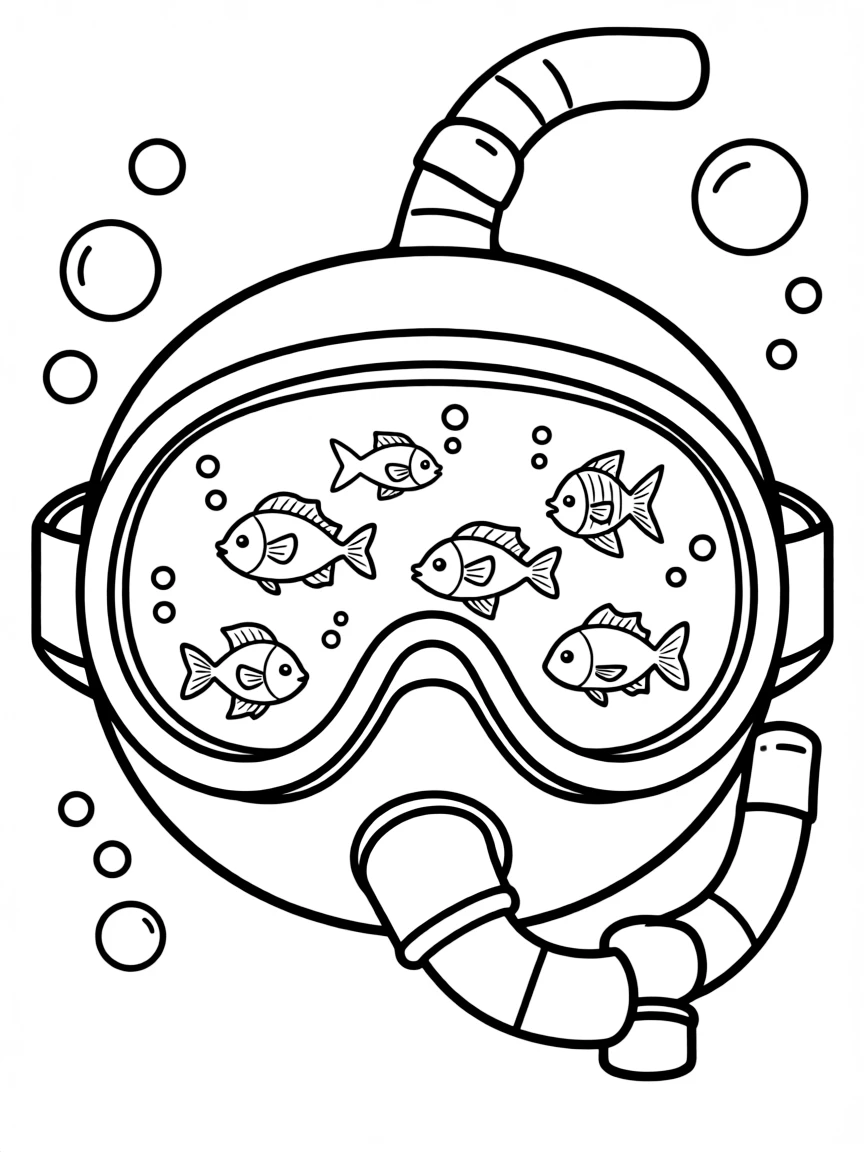 A bubbly diving mask seeing fish.