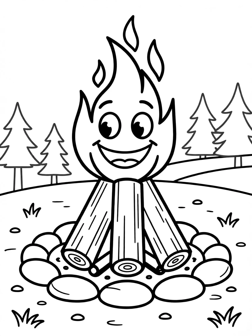 A crackling campfire with a happy flame.