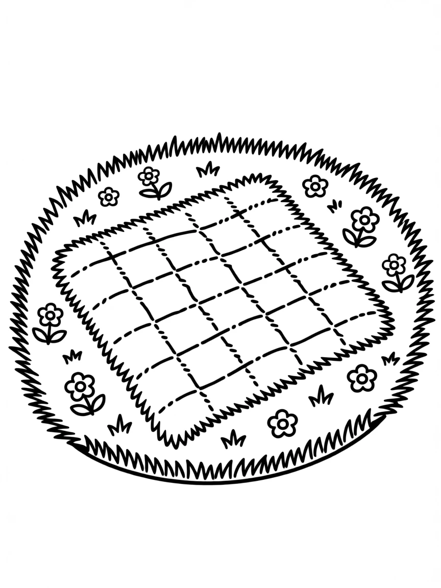 A fluffy picnic blanket spread on the grass.