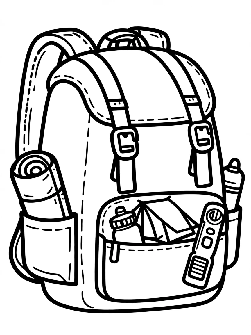 A sturdy backpack filled with camping gear.