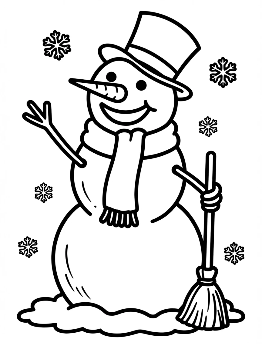 A happy snowman with a carrot nose.