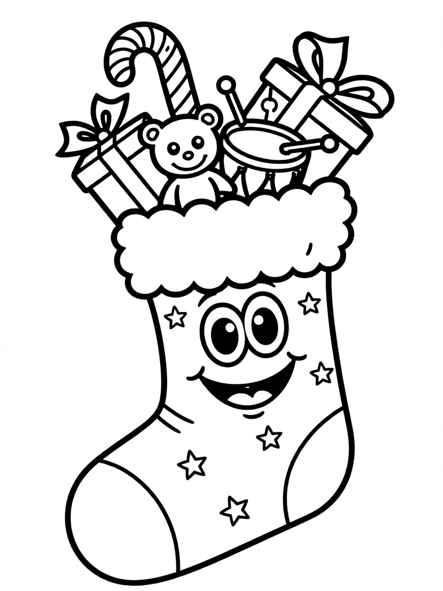 A happy Christmas stocking full of gifts.